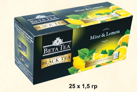 Beta Tea 25шт черный мелколистовой чай с ароматом мяты и лимона пакетированный