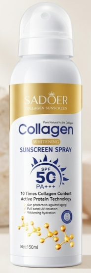 Солнцезащитный спрей 150мл SADOER Collagen Whitening Sunscreen Spray SPF 50+