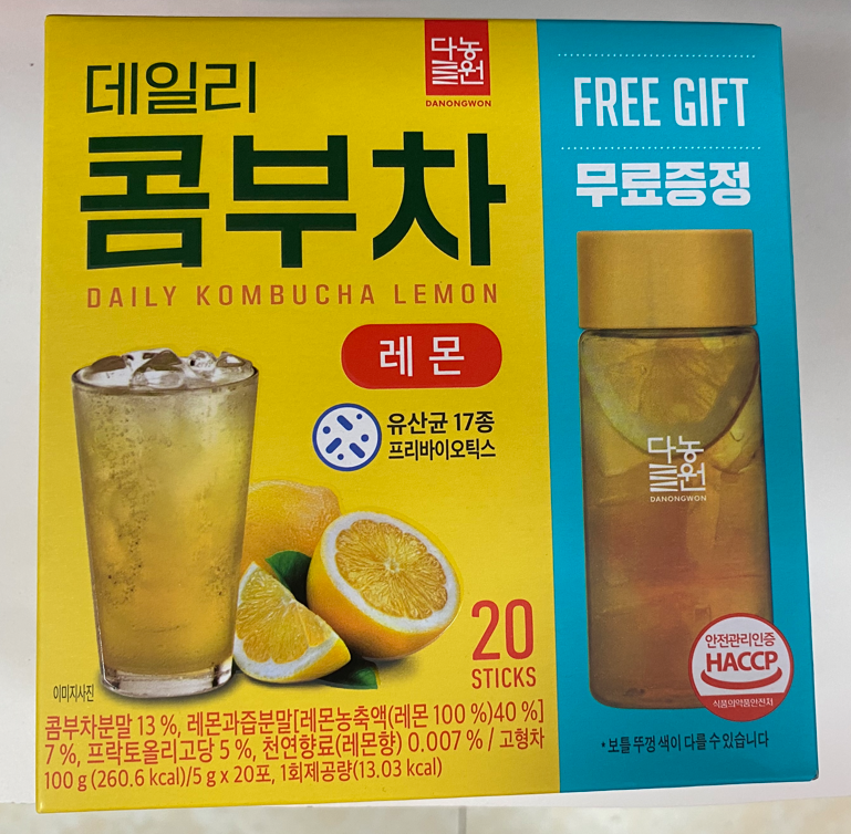Чай Daily Kombucha Lemon фруктовый порошок 100 г + бутылка